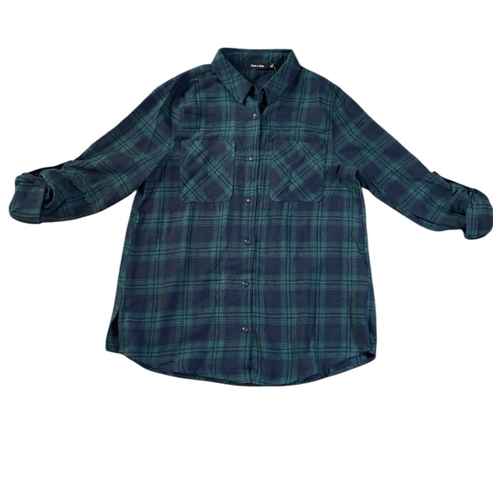 Doe & Rae Navy and Green Plaid Button-Down Shirt